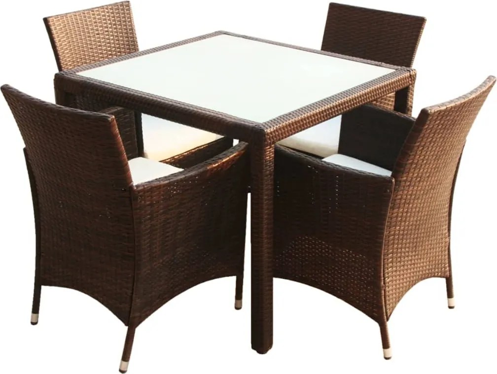 vidaXL Set mobilier de exterior cu perne, 5 piese, maro, poliratan