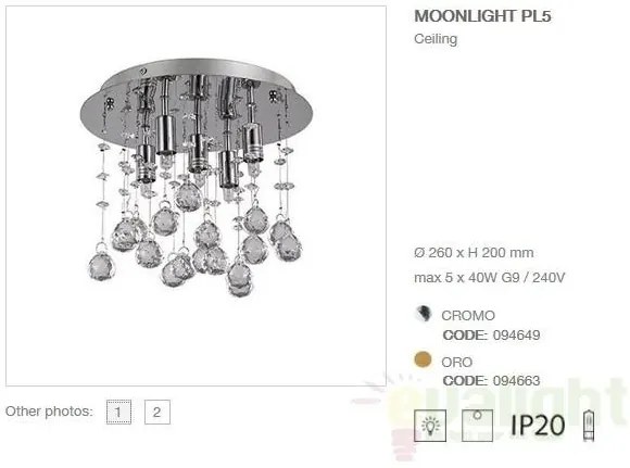 Plafonier cristal Venezian diam. 26cm MOONLIGHT PL5 cromo 094649
