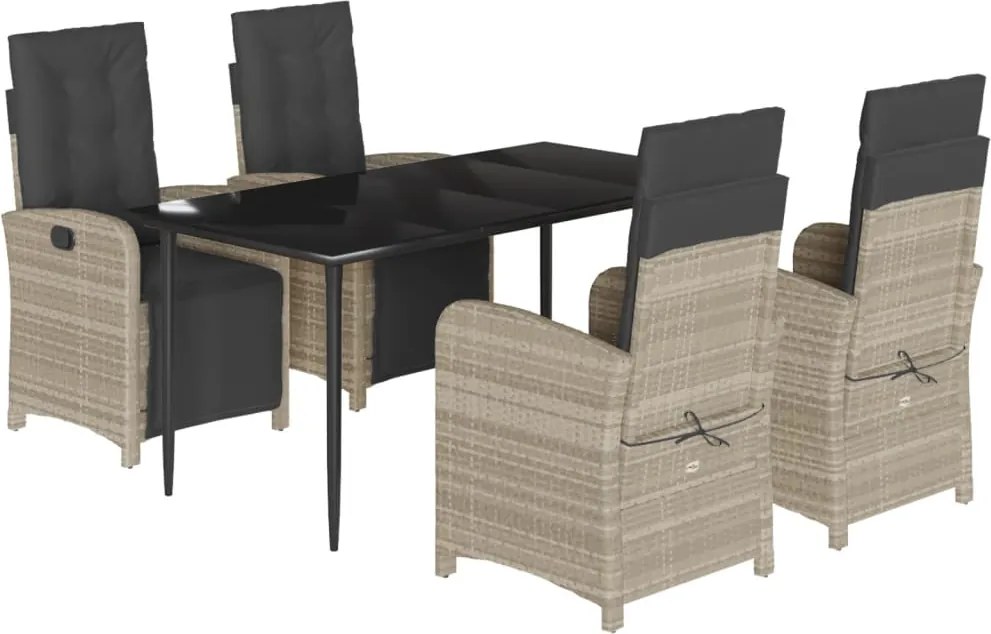 vidaXL Set mobilier de grădină cu perne, 5 piese gri deschis poliratan