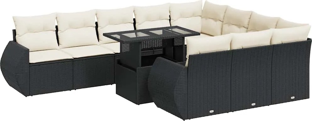 vidaXL Set canapele de grădină cu perne, 11 piese, negru, poliratan