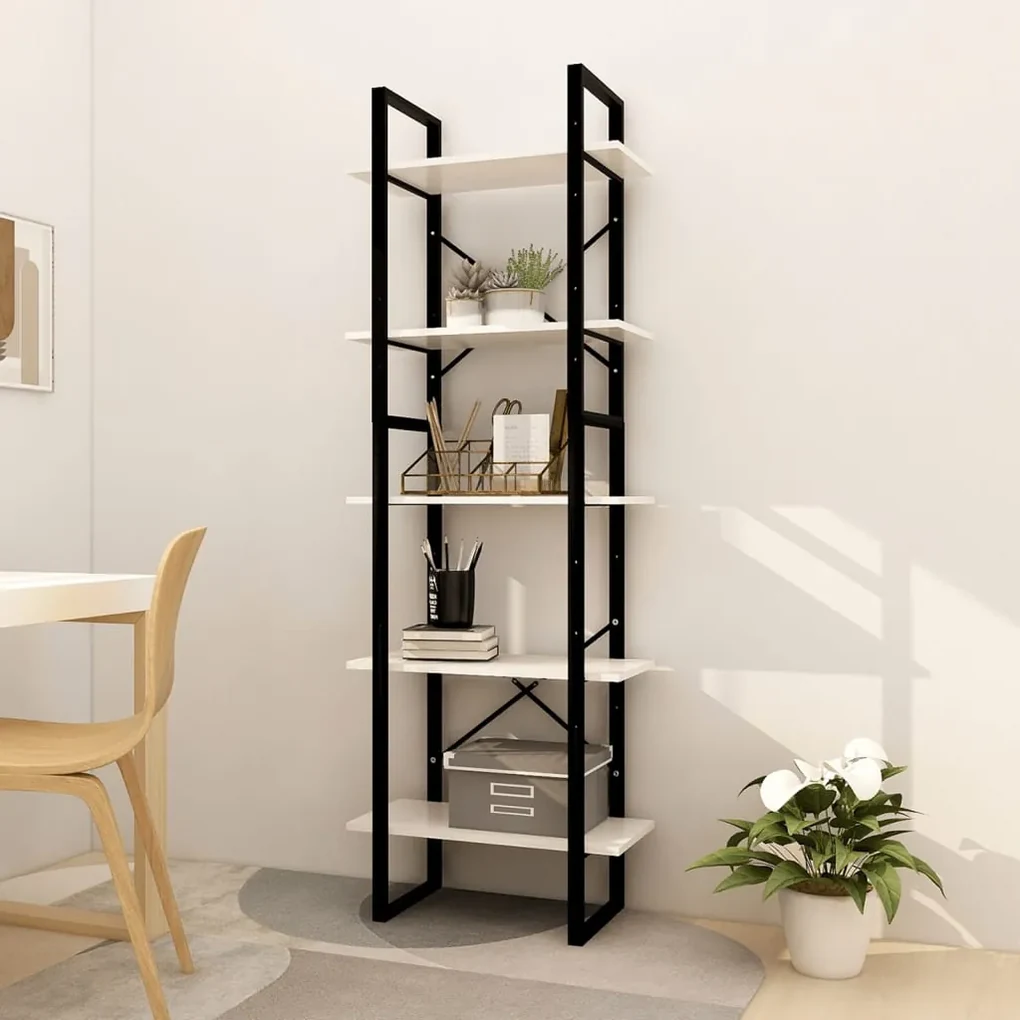 3081984 vidaXL Bibliotecă cu 5 rafturi, alb, 60x30x175 cm, lemn masiv de pin