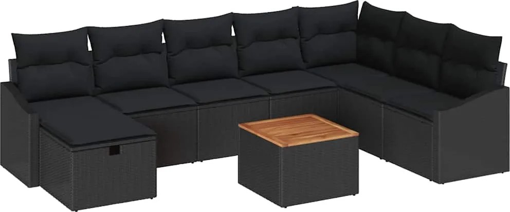 vidaXL Set de canapele pentru grădină cu pernă 9 pcs Negru Rattan poli