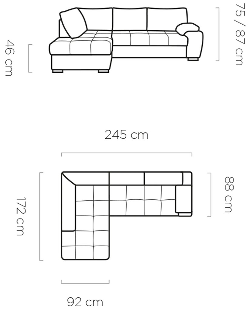 Coltar living extensibil Tokio pe dreapta – L245 x l172 x h75/87 cm
