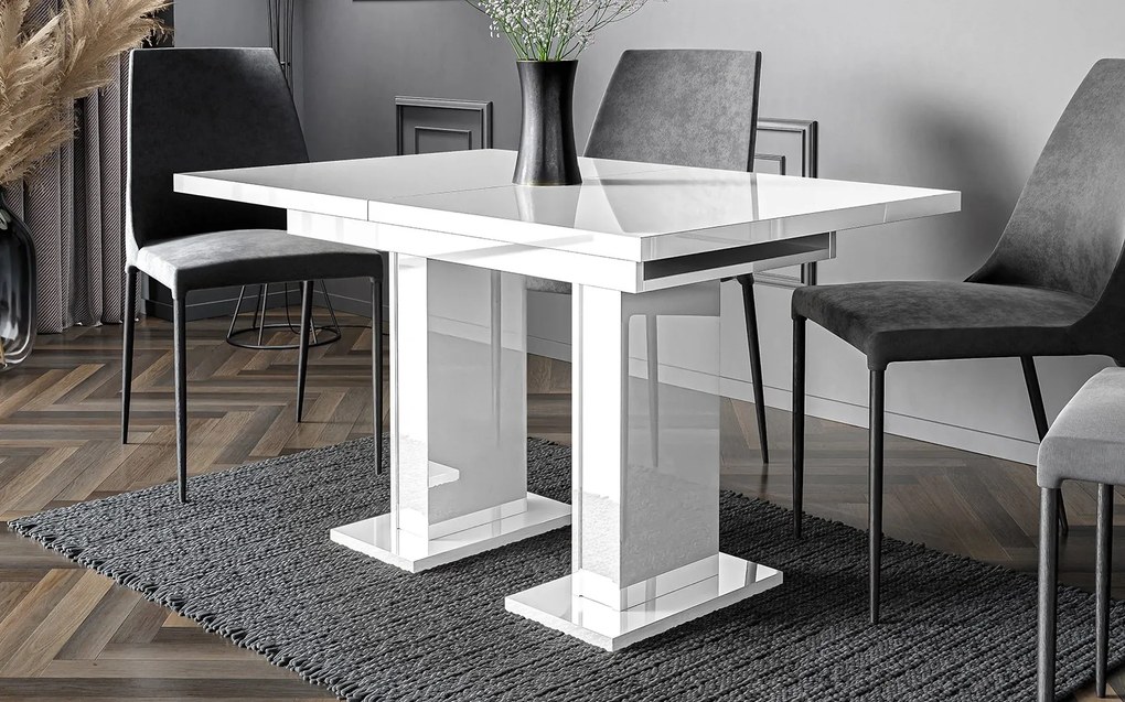 Masă lemn masiv alb Dining extensibilă Illumina Crest 120/160x80 cm
