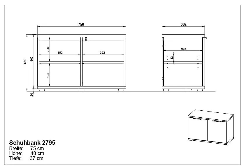 Pantofar în decor de stejar cu bancă Fremont - Germania