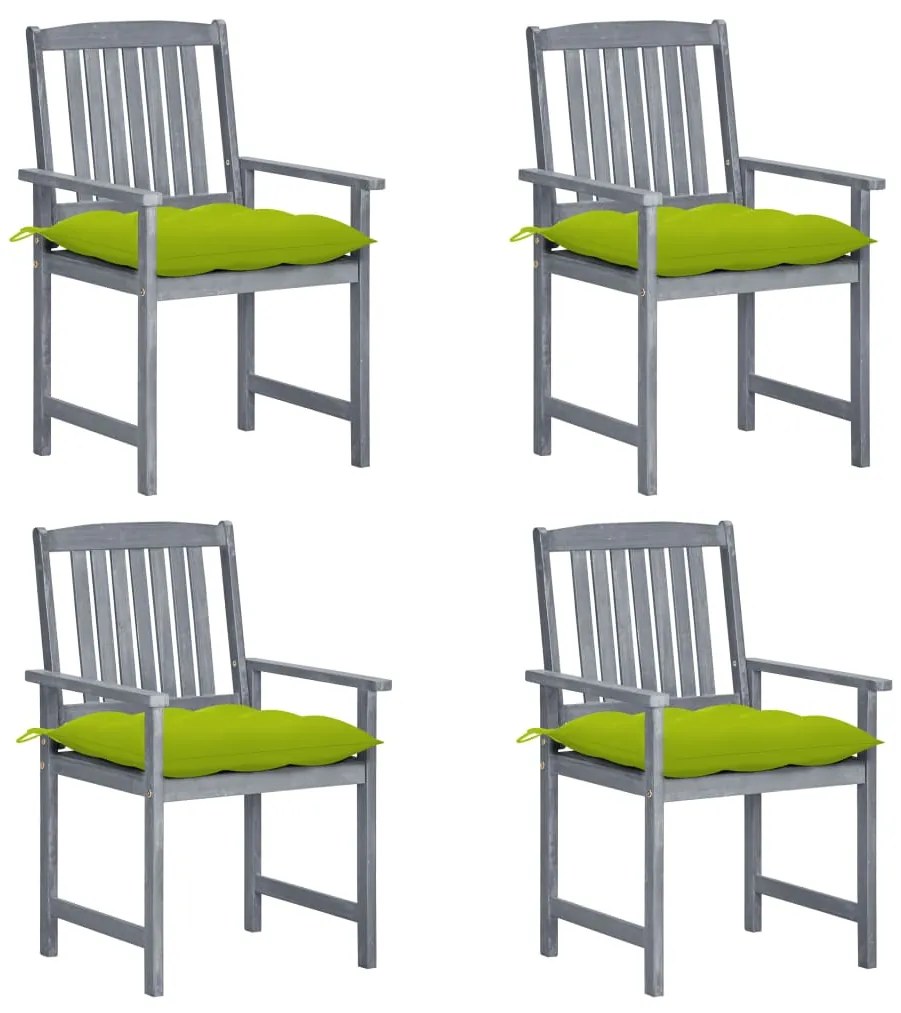 vidaXL Scaune de grădină cu perne, 4 buc., gri, lemn masiv acacia