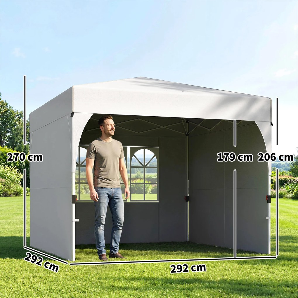 Outsunny Pavilion de grădină 3 x 3 m pop-up, pavilion pliant reglabil pe înălțime, protecție UV50+, 3 pereți laterali, crem | Aosom Romania