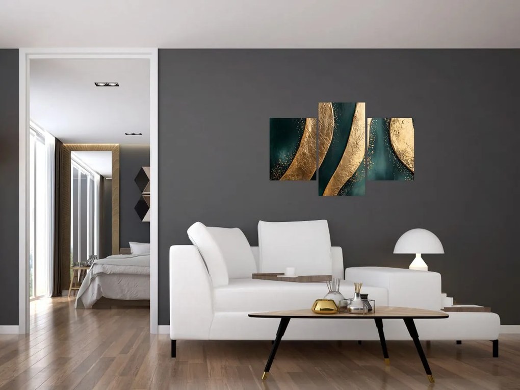 Tablou - Abstracție verde cu auriu I. (90x60 cm)