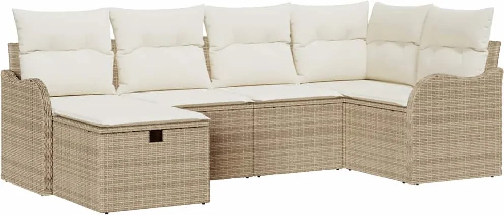 vidaXL Set de canapele pentru grădină cu pernă 6 pcs Bej Rattan poli