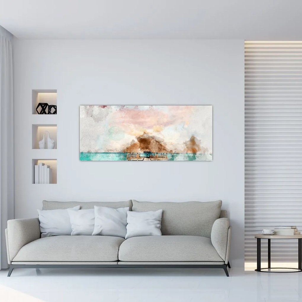 Tablou - Maldive, debarcader din lemn (120x50 cm)
