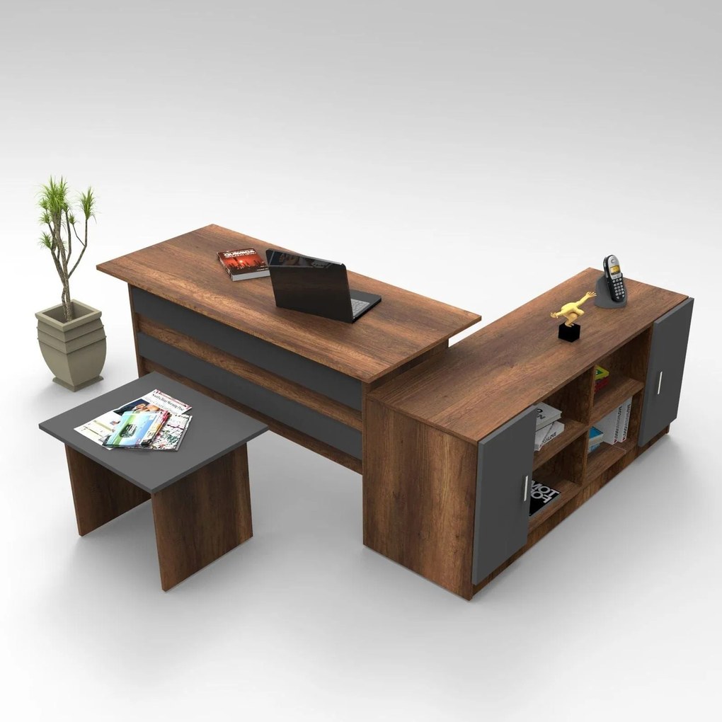 Set birou VO10 - BA, nuc/gri antracit, PAL melaminat