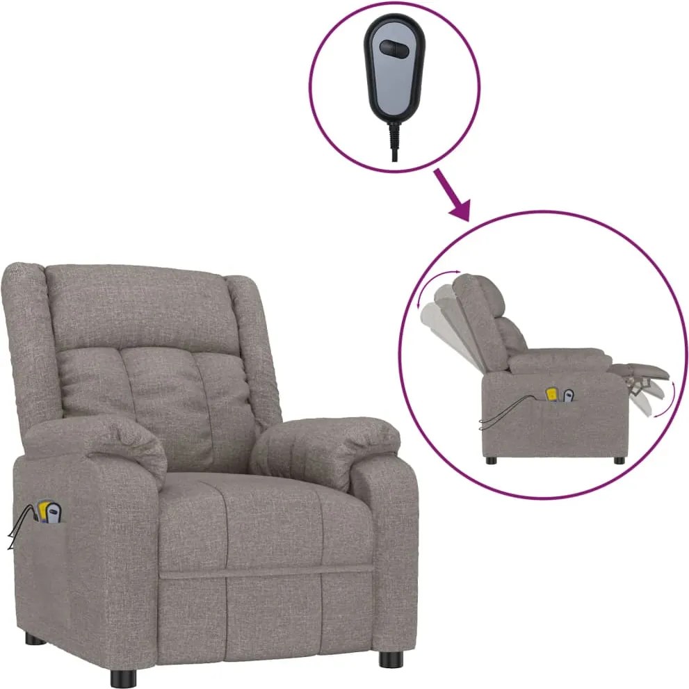 vidaXL Fotoliu de masaj electric rabatabil, gri taupe, textil