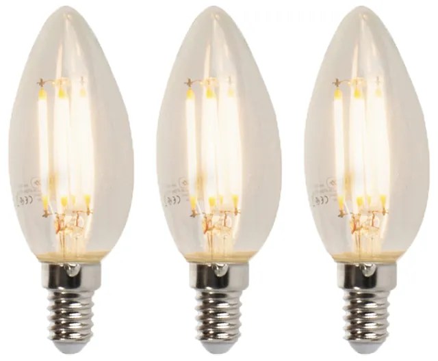 Set de 3 becuri LED E14 cu luminozitate reglabilă tip lumânare B35 5W 380lm 2700K