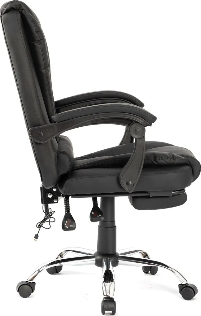 RESIGILAT- Scaun directorial, Masaj în perna lombară, Suport picioare, Rabatabil, piele PU, Negru