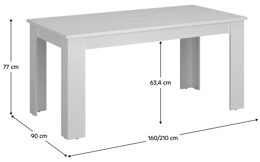 Masa dining extensibila, alba, 160-210x90 cm, ERODIN