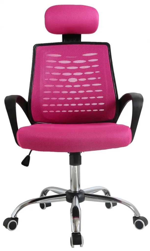 Scaun ergonomic, spătar mesh, tetieră, înălțime reglabilă, SIB 1153, Roz