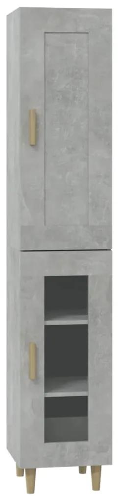 Dulap inalt,Beton Gri, 35x34x180 cm, lemn compozit 1, Gri beton, Usa din sticla