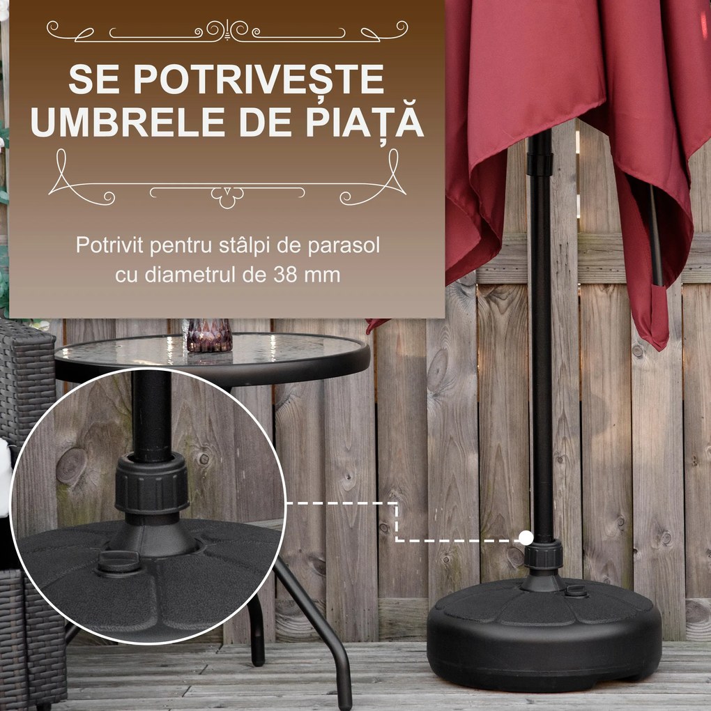 Outsunny Bază pentru Umbrelă Rotundă din Plastic, pentru Stâlpi de Umbrele de Ø32-38 mm, Ø38x21.5 cm, Negru | Aosom Romania