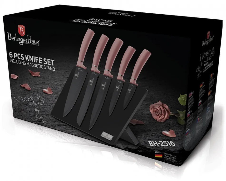 Set cutite otel inoxidabil (6 piese) cu stand magnetic I-Rose Edition Berlinger Haus BH 2516