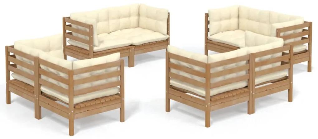Set mobilier gradina cu perne crem, 8 piese, lemn de pin maro miere, 1