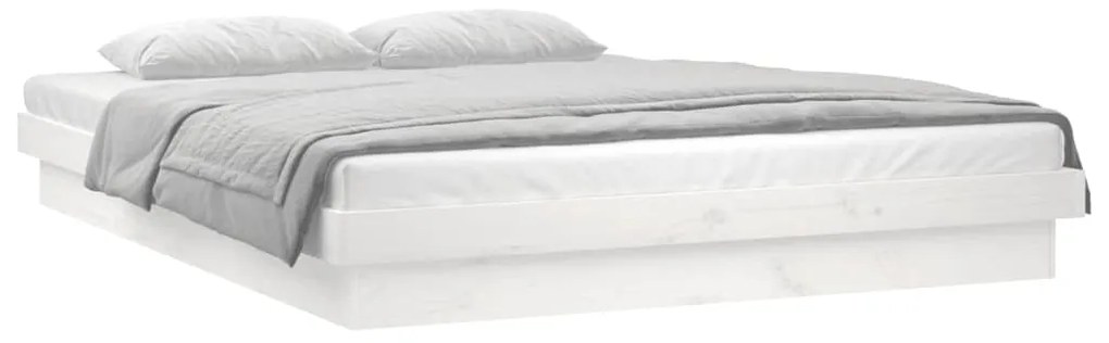 819973 vidaXL Cadru de pat cu LED, alb, 140x200 cm, lemn masiv