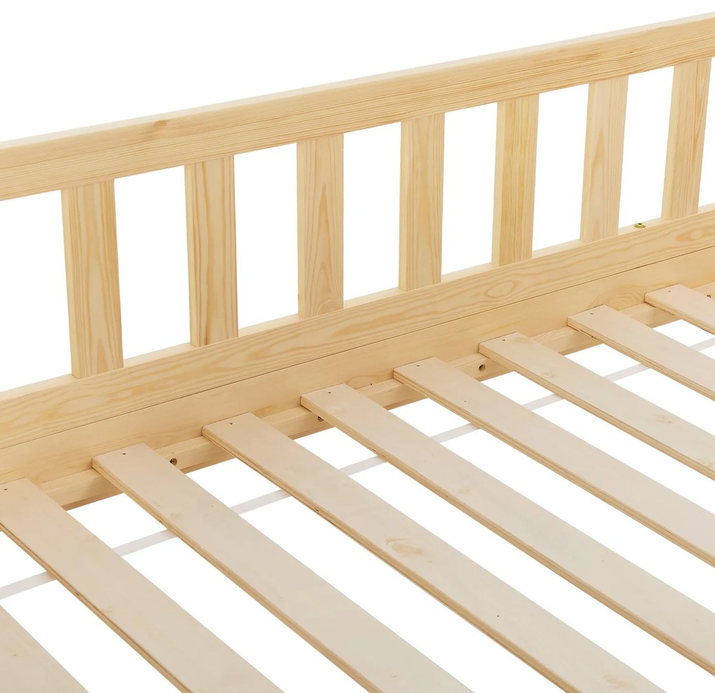 Patut Marli 90 x 200 cm cu 2 sertare si grilaj sipci - natural