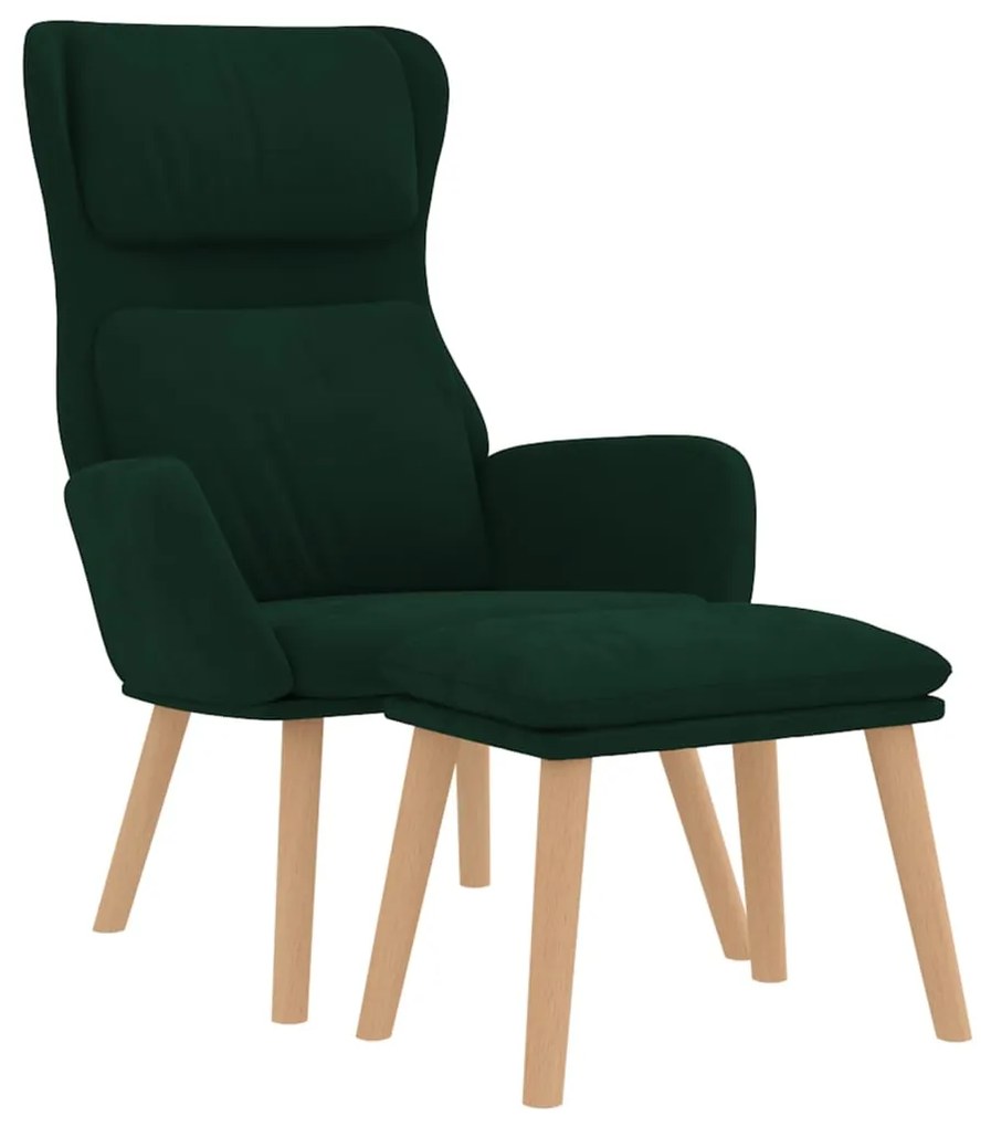 Scaun de relaxare cu taburet, verde inchis, catifea 1, Verde inchis