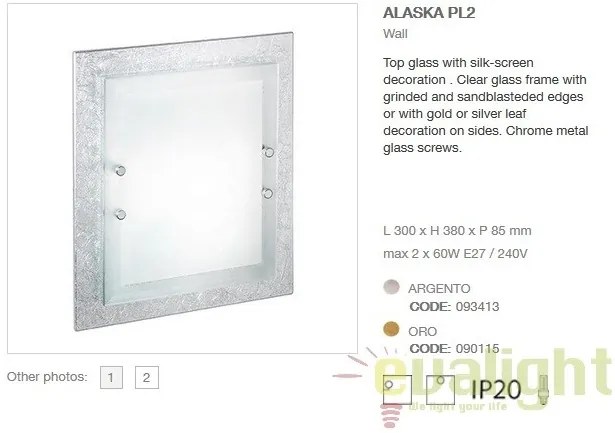 Aplica de perete,Plafonier dim. 30x38cm ALASKA PL2 argintiu 093413