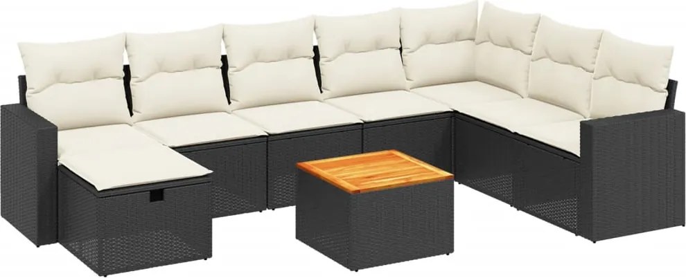 vidaXL Set mobilier de grădină cu perne, 9 piese, negru, poliratan