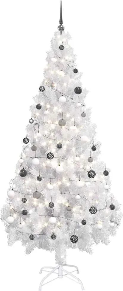 vidaXL Brad Crăciun pre-iluminat artificial set globuri alb 180 cm PVC