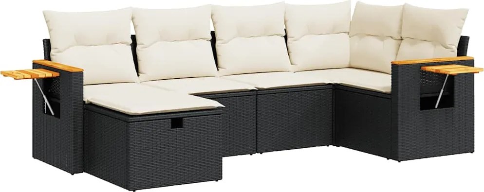 vidaXL Set mobilier de grădină cu perne, 6 piese, negru, poliratan