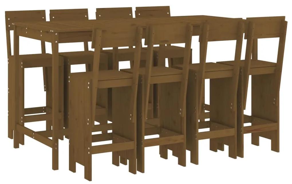 3157820 vidaXL Set mobilier bar de grădină, 9 piese, maro miere lemn masiv pin