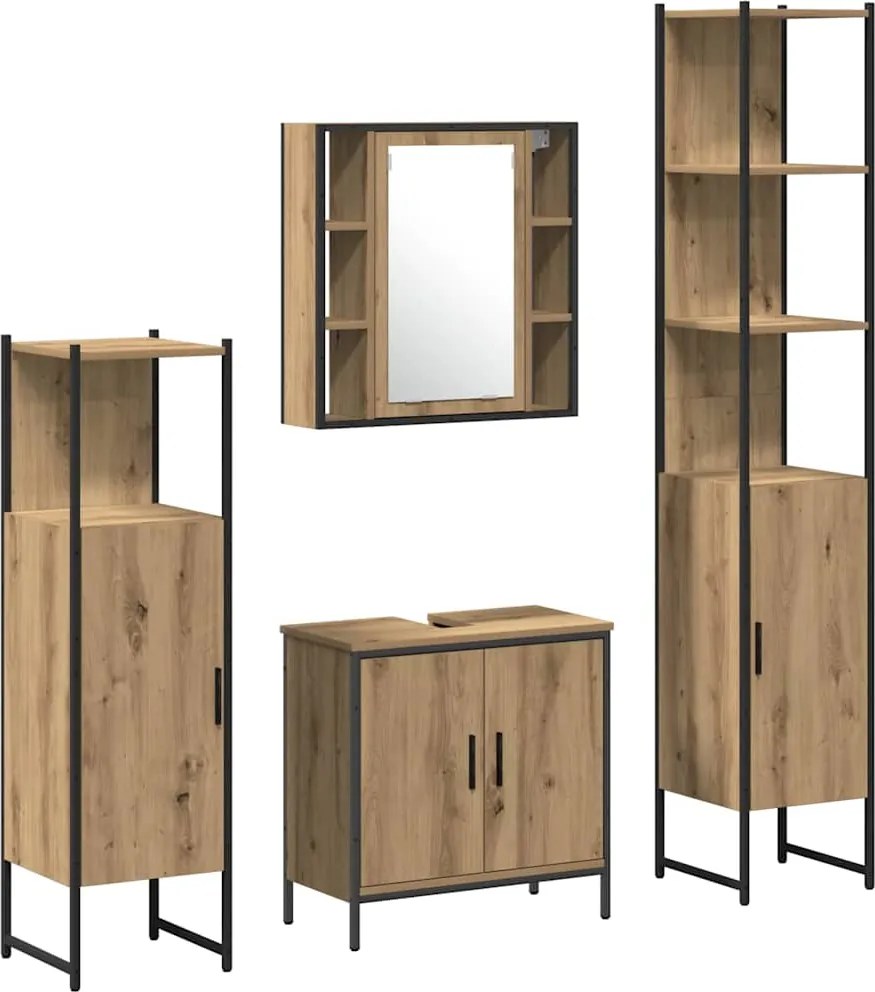 vidaXL Set de mobilier pentru baie cu raft 4 pcs Maro Lemn compozit