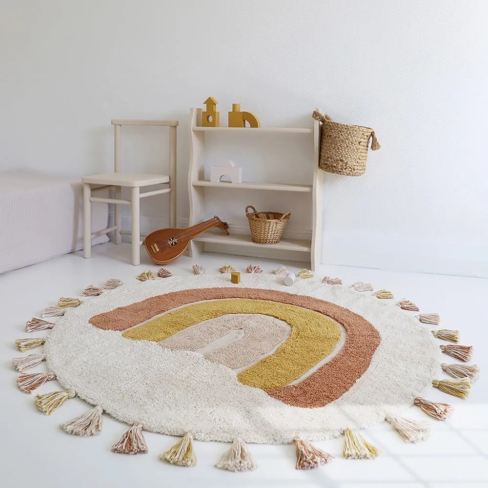 Covor pentru copii cărămiziu crem lavabil țesut manual din bumbac ø110 cm Rainbow Toffee – Nattiot