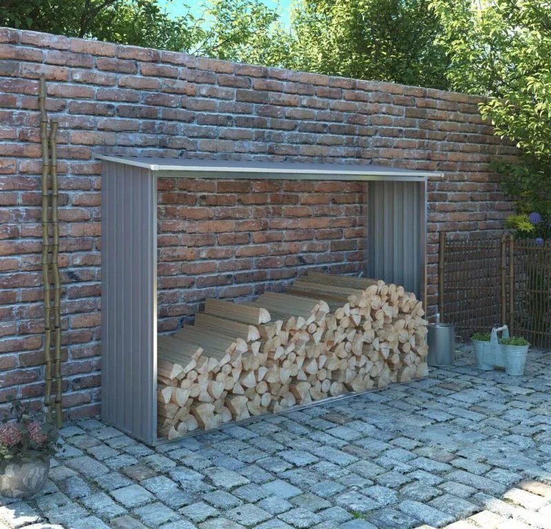Adapost pentru lemne, sopron metalic, 242 x 75 x 160 cm.