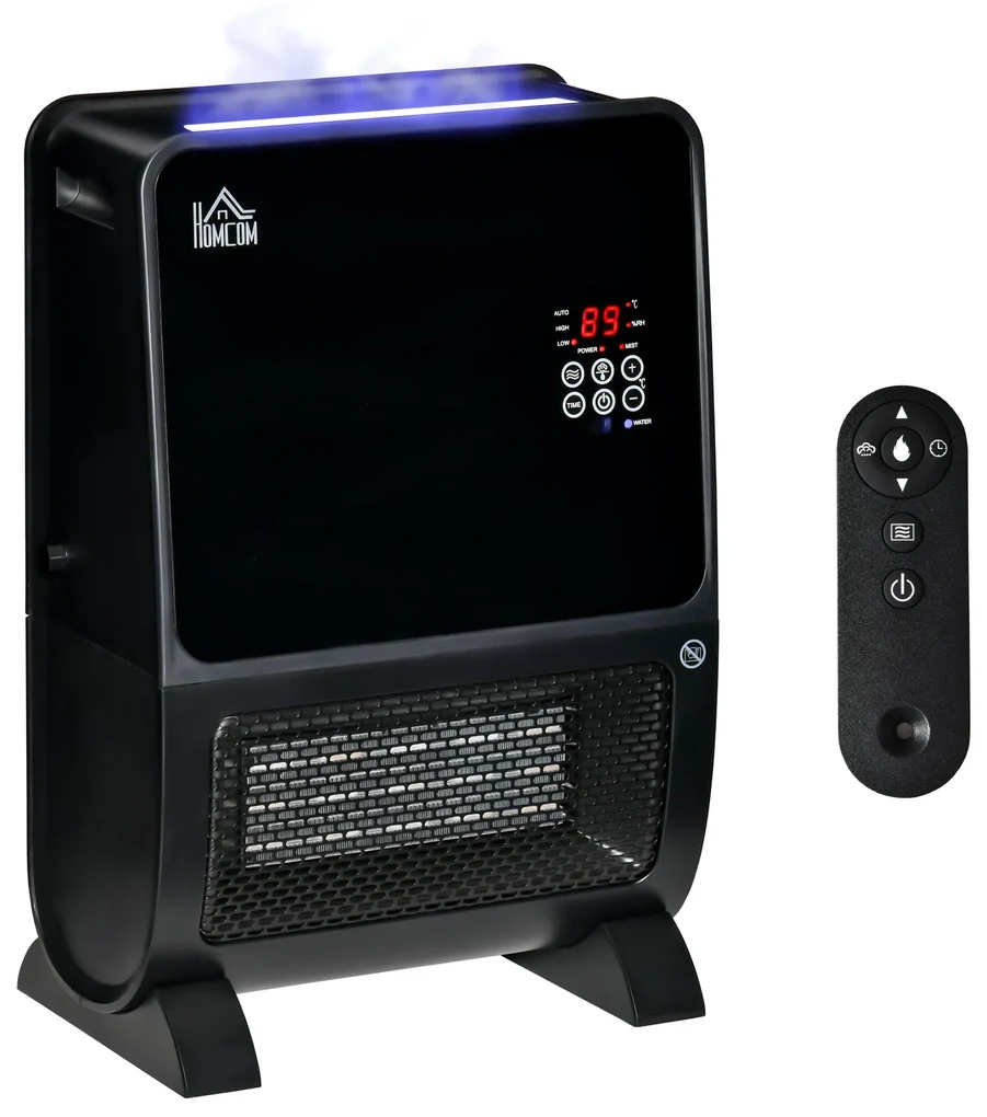 Soba Electrica 2 în 1 cu Umidificator, incalzitor cu Lumină LED in 3 Culori si Ultraviolete, Temporizator si Telecomanda HOMCOM | Aosom Romania
