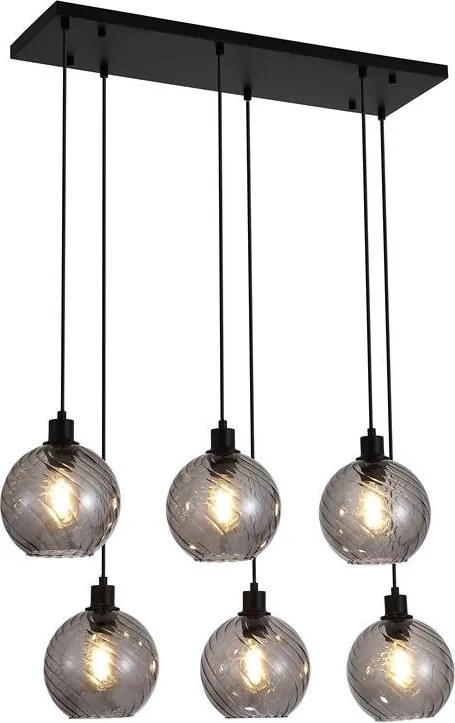 Lustra cu 6 pendule metal negru, sticla fumurie Radiance