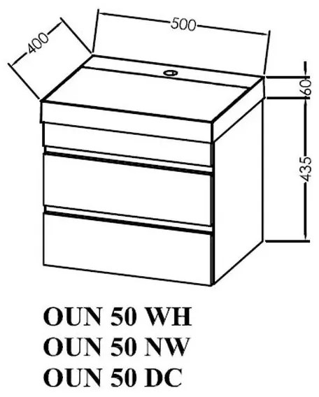 Set mobilier și lavoar suspendat, Kolpasan, Naomi, cu 2 sertare, 50 cm, dark concrete