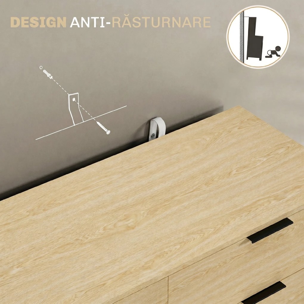 HOMCOM Comodă cu 6 Sertare, Unitate de Depozitare pentru Dormitor, Living, 110x40x75 cm, Lemn Natural | Aosom Romania