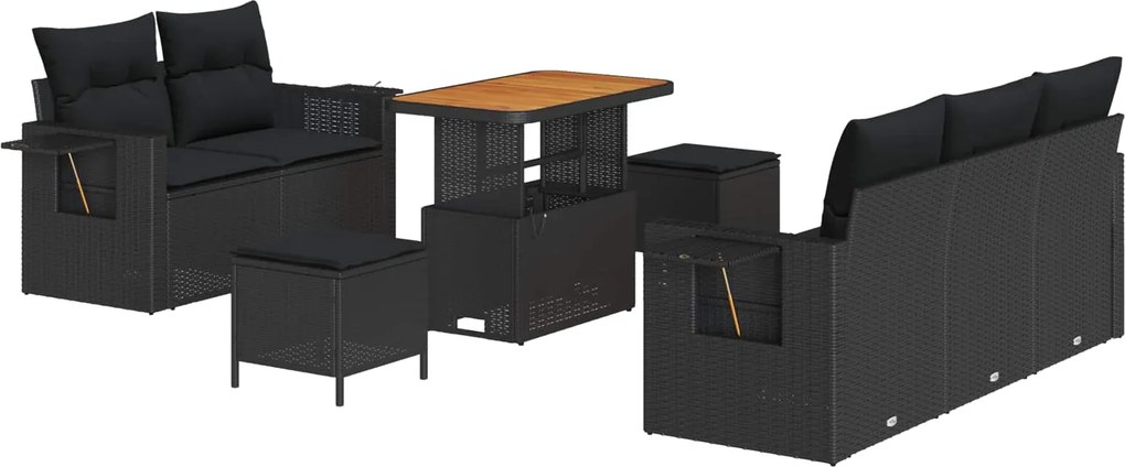 vidaXL Set de canapele pentru grădină cu pernă 10 pcs Negru poliratan