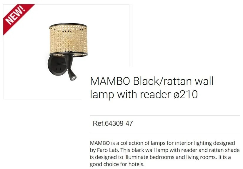 Aplica cu reader LED moderna design natural MAMBO negru/ratan