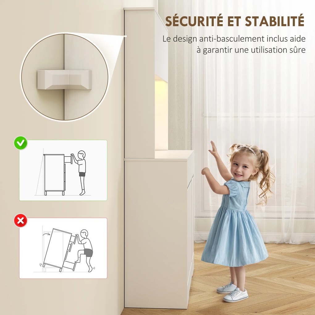 HOMCOM Bufet de bucătărie mobilier de bucătărie înălțat cu lumină LED RGB, blat de lucru, 6 uși, 2 sertare, alb | Aosom Romania