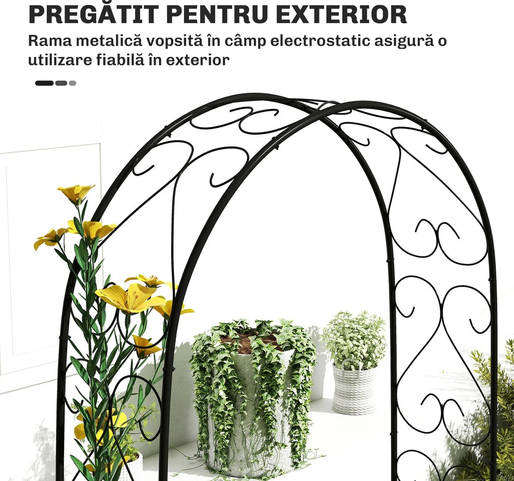 Outsunny Arcadă de Grădină Arcadă de Trandafiri Stil Fier Forjat dim. 125L x 37l x 230H cm oţel epoxid Negru pentru plante căţărătoare | Aosom Romania