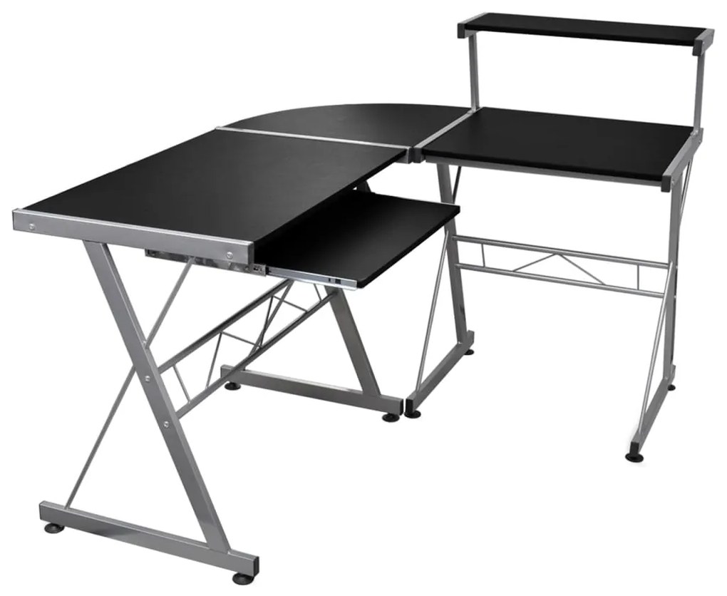 vidaXL Birou de computer colțar, negru, 132x112x99 cm, lemn prelucrat