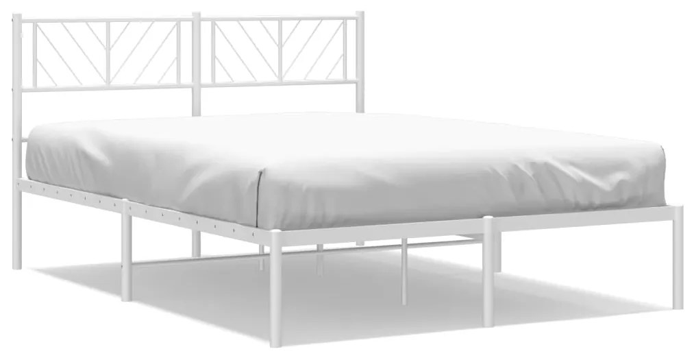 372230 vidaXL Cadru de pat metalic cu tăblie, alb, 150x200 cm
