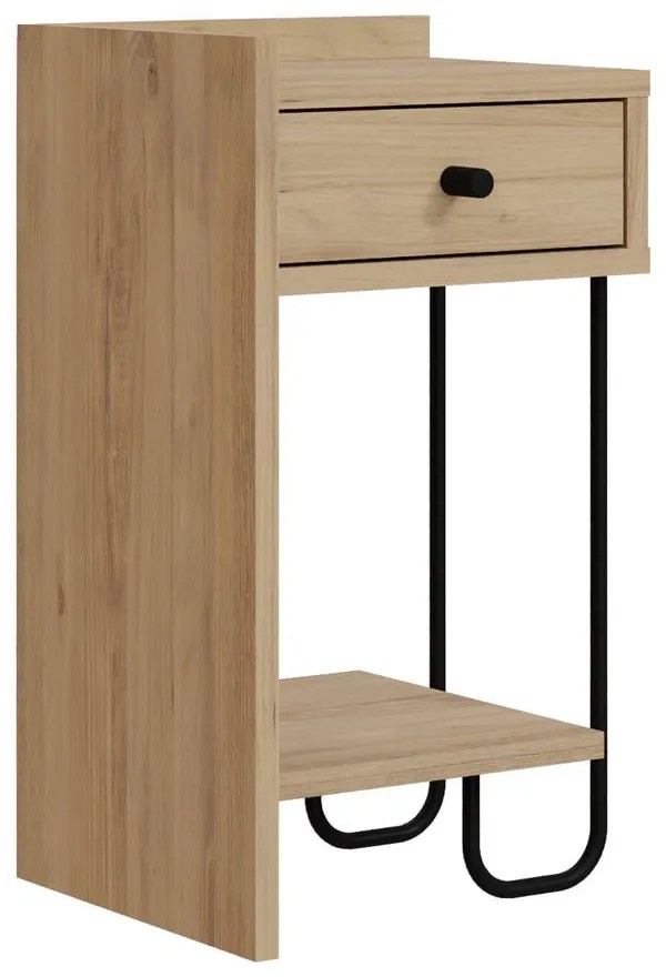 Noptieră în culoare naturală cu rafturi cu aspect de lemn de stejar Mercure – Marckeric