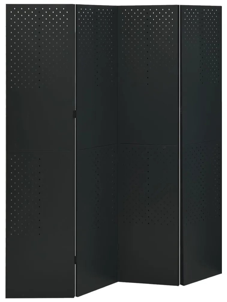 3095193 vidaXL Paravane de cameră cu 4 panouri, 2 buc., negru, 160x180cm, oțel