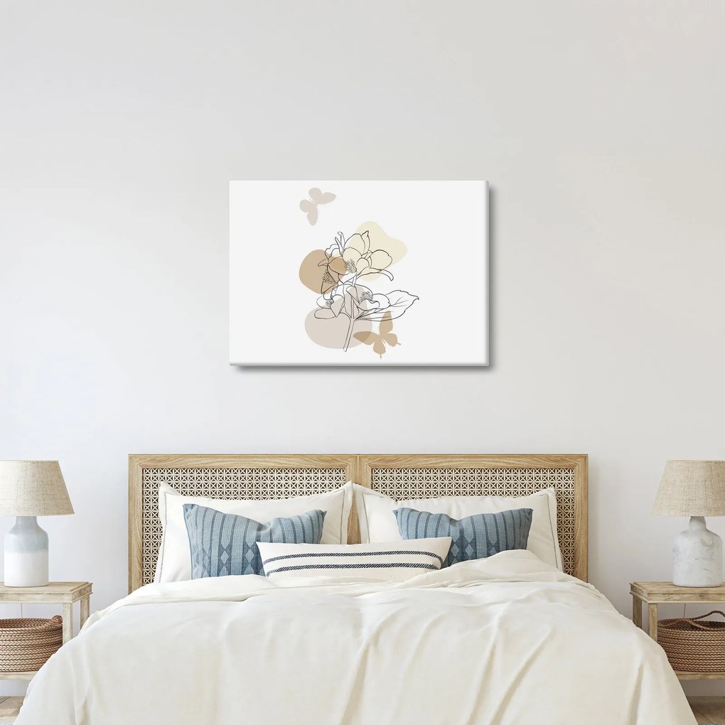 Tablou - Flori bej cu fluture N⁰1 (70x50 cm)