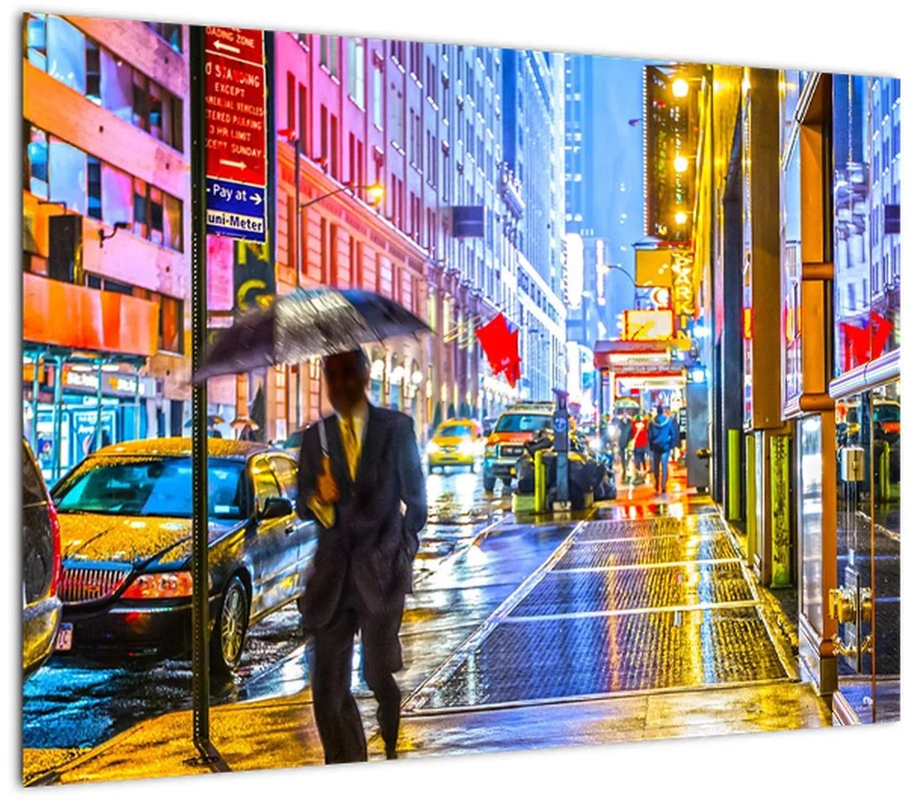 Tablou pe sticlă - Oraș în lumina neoanelor (70x50 cm)