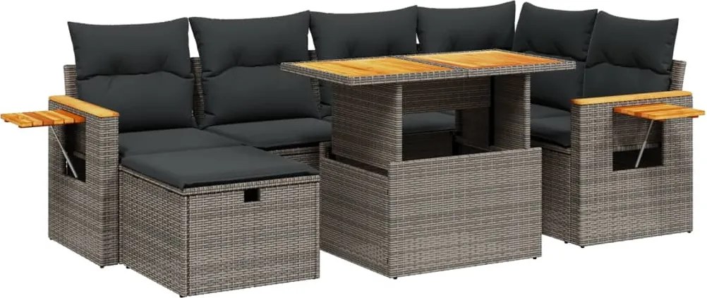 vidaXL Set canapele de grădină, 7 piese, cu perne, gri, poliratan